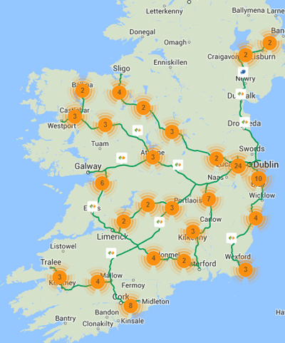 mapa destinos irlanda